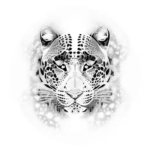 Black Leopard And Snowy Leopard In Yin Yang In Cyber Sigilism Style