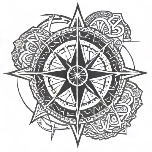 Vegvisir Symbol Inset In The Middle Of A Compass Rose