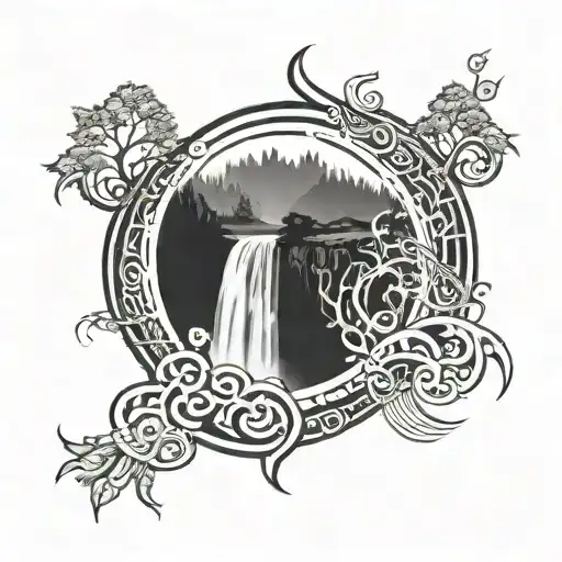 A Tattoo Of A Serene Waterfall With A Secret Message In The Mist