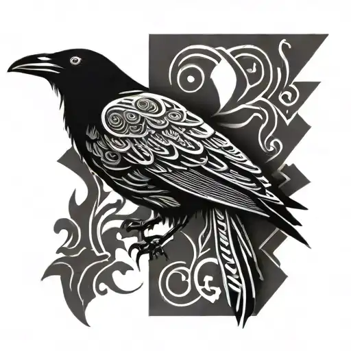 Raven With Ornamental Elements Black