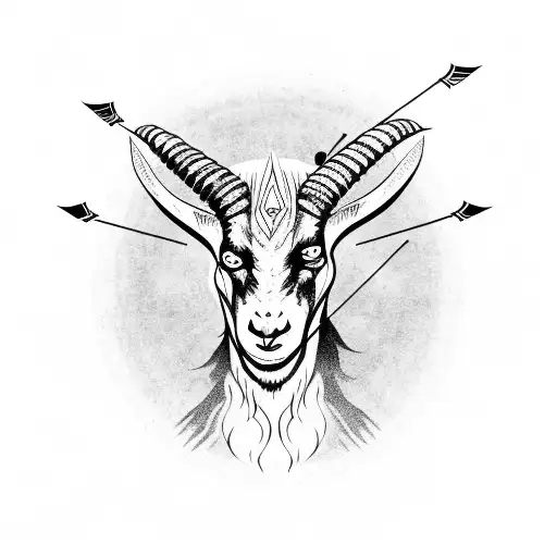Evil Goat With Glowing Red Eyes And An Arrow Through Its Head