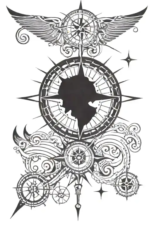 Tribal With Nautical Compass Half Sleeve Black