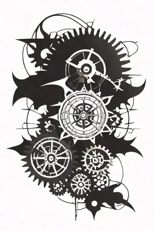 Tribal With Nautical Compass And Gears Intertwined