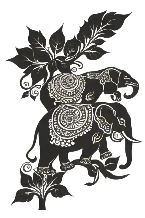 Indian Elephant And Bluebird Sitting On Branch