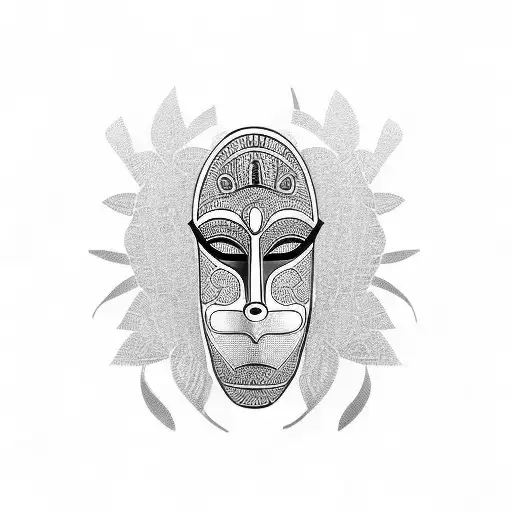 African Mask Surrounded By A Botanical Garden