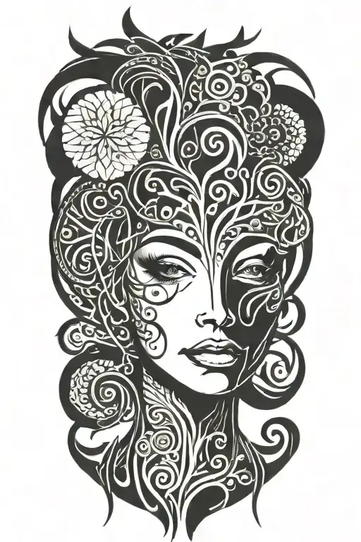 Woman's Face Intertwined With Tree Of Life