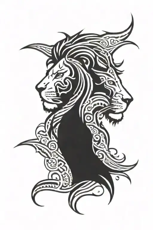 Lion Head On Man Standing
