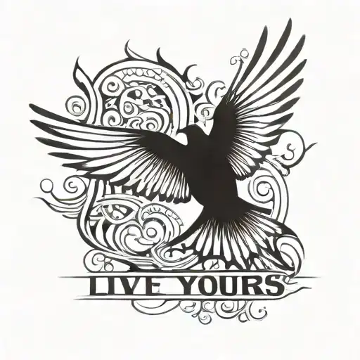Live Yours Text With Swallow Bird Rising