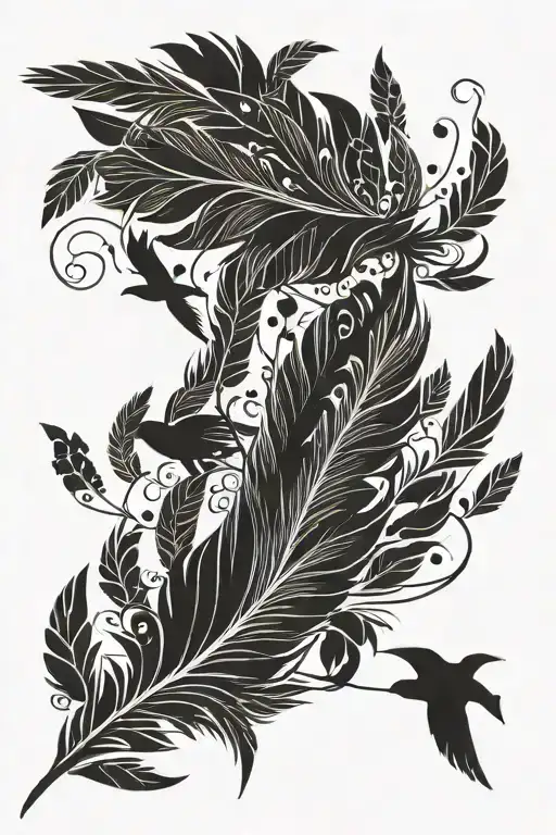 Feather With Birds Flying Away