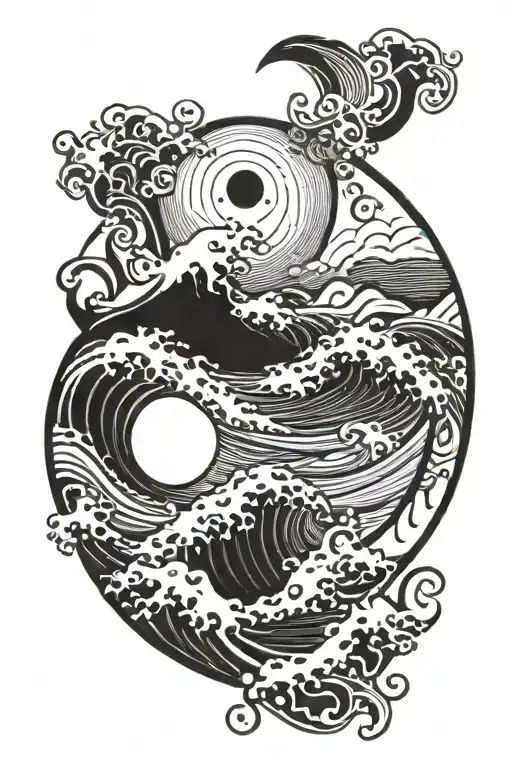 A Moon Over A Wave Crashing