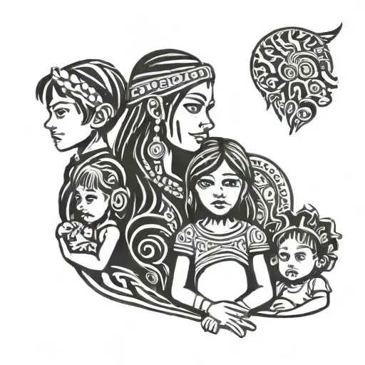 3 Children Boy And Two Girls With Mother And Father