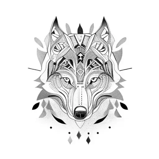 A Blackwork Tattoo Of A Wolf Made Up Of Intricate Musical Instruments