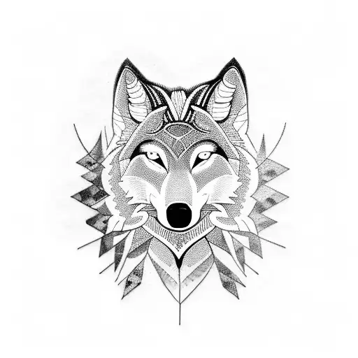 A Blackwork Tattoo Of A Femal Wolf And Musical