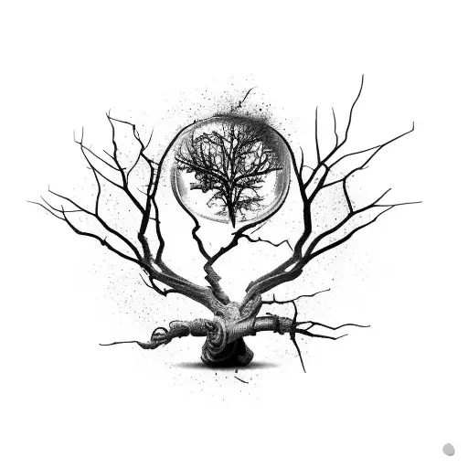 Evil Rotting Tree With Small Hidden Eyes Anf New Growth At The Very Top