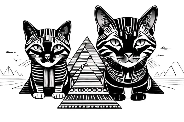 Egyptian Desgin With Cats And Pyramids