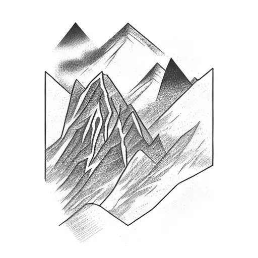 Sketch Of A Mountain With A River Flowing Down In Perspective
