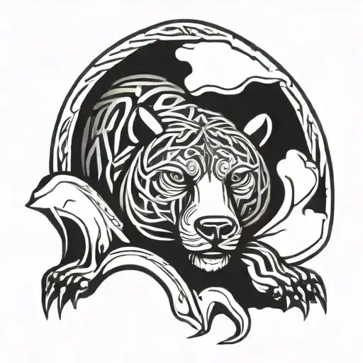 Celtic Knotwork Sleeping Bear In Cave