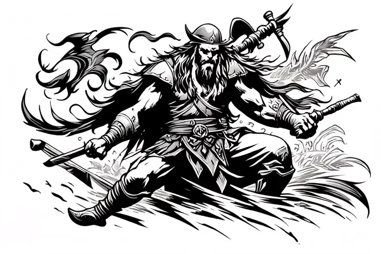 Viking Warrior Wielding Pirates Attacking