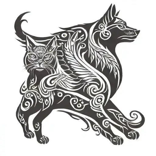 Silhouette Of A Dog Accompanied By A Cat With Wings