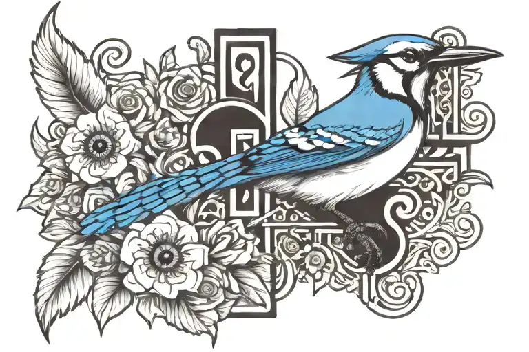 Blue Jay Bird Flying To A Cross Surrounded By Flowers