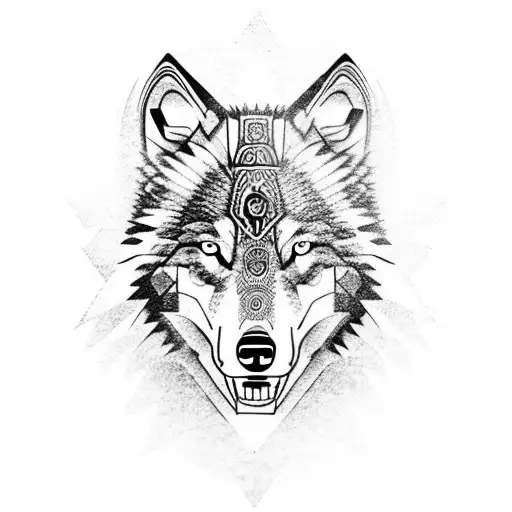 Wolf And Indian Warrior Totem