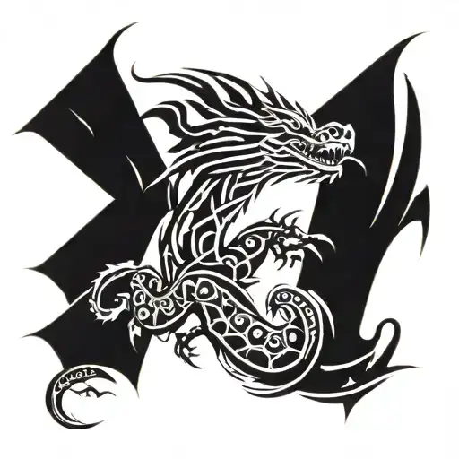 Dragon Tattoo With Number 4