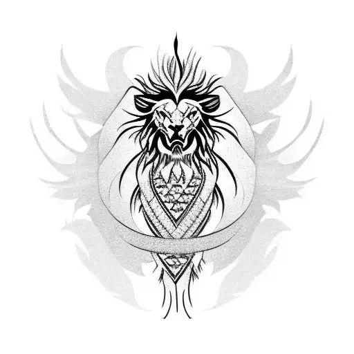 A Phoenix Bird With Head Of A Lion And Tails Of Chinese Dragon