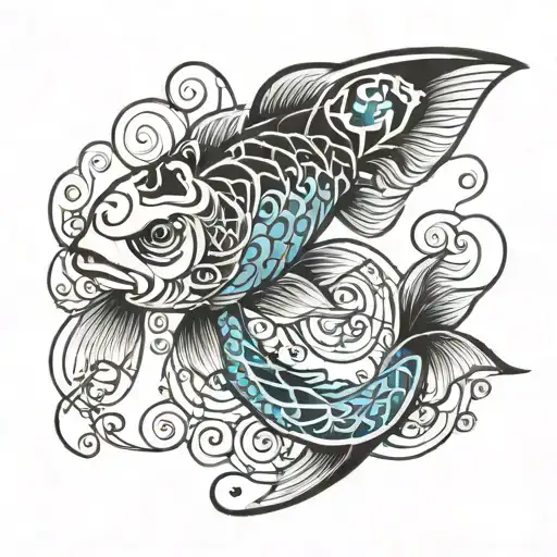 Aquamarine Koi Fish Pisces Zodiac Sign