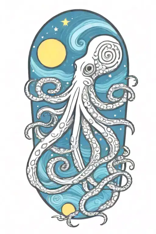 Octopus Van Gogh Starry Night Swirl