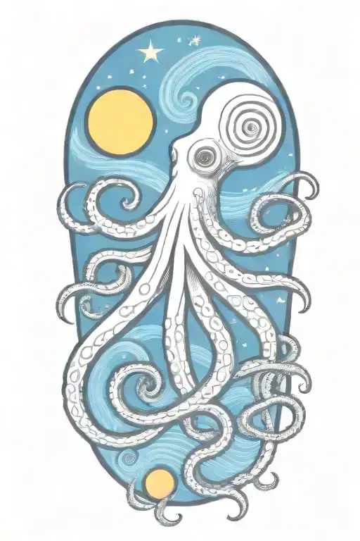 Octopus Van Gogh Starry Night Swirl