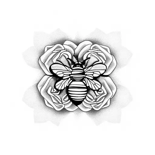 Bees Around A Red Rose