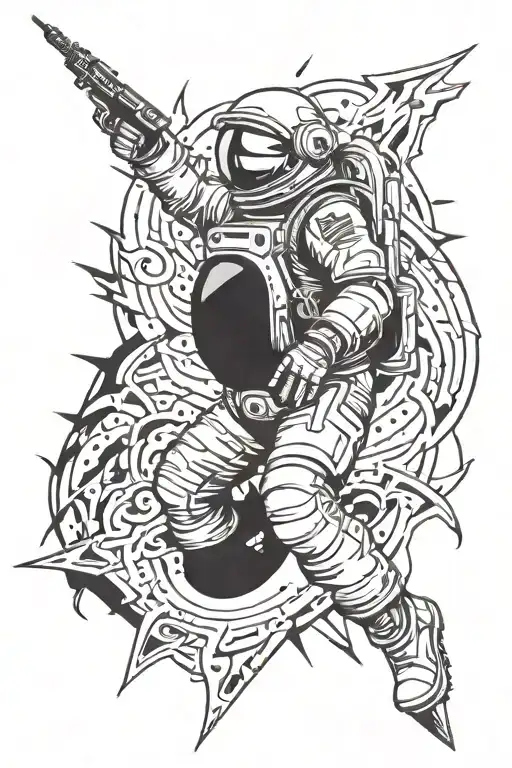 Astronaut And Lightning Bolt Symbol