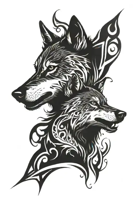 Two Wolves Black And White