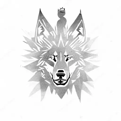 Wolf And A Lion Head Booth Looking Down Their Silhouet Forms A Tribal Tree