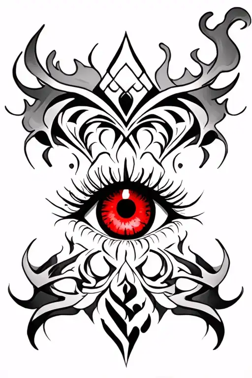 Gothic Tattoo With A Blurred Eye Of Red And Smoke