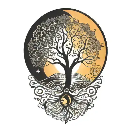 Tree Of Life And Sun And Moon