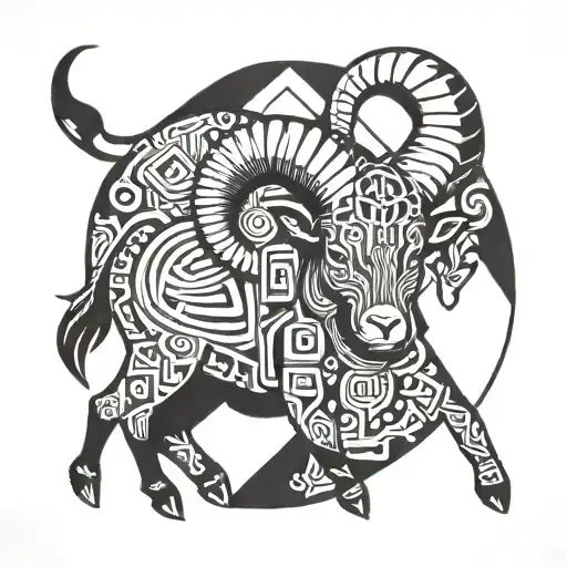 Aries In Half Realistic And Half Geometric Style