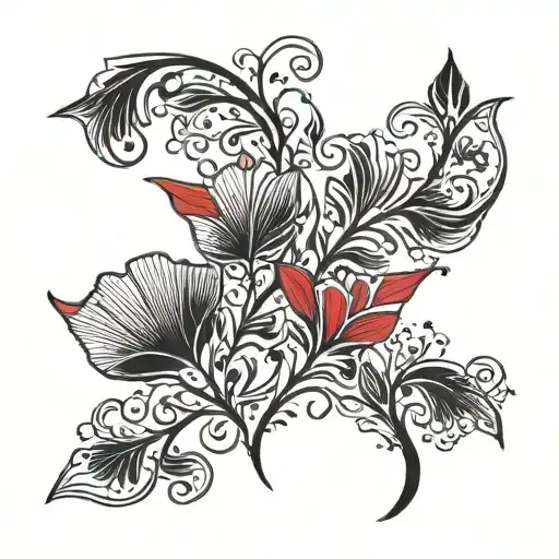 Ginkgo Leaf With Red Tulips