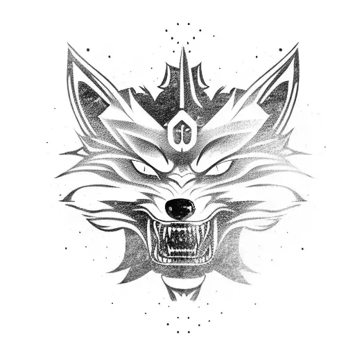 Oni Mask Of A Wolf With A Katana