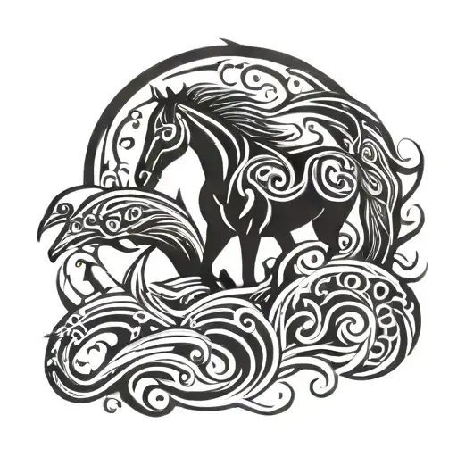 Horse Surrounded By Dolphins