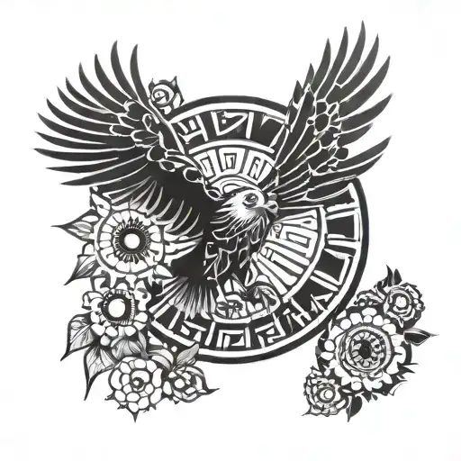 Aztec Eagle And Sun Flowers