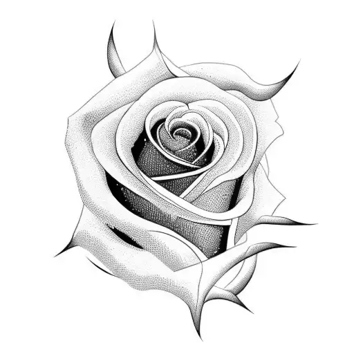 Single Black Rose With Stem Sharp Thorns Blood