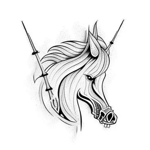 Tattoo Stencil Art Of A Skeletal Horse With Fire Coming Out Of Its Nose