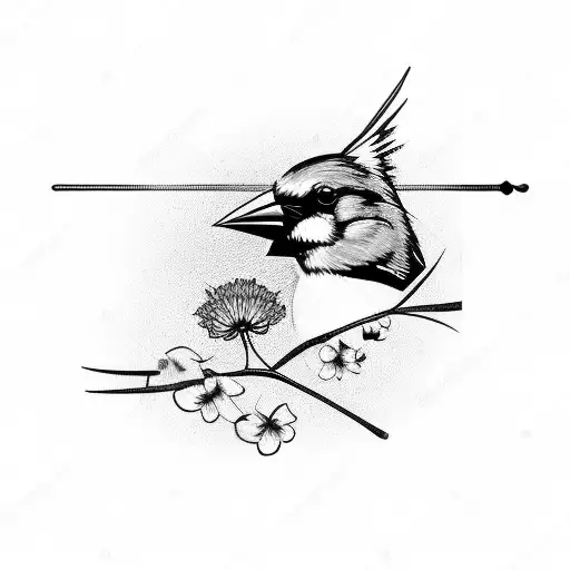 Dead Cardinal With Flowers Colored