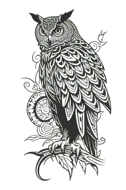 Man With Eagle Owl Slavic Style Tattoo With