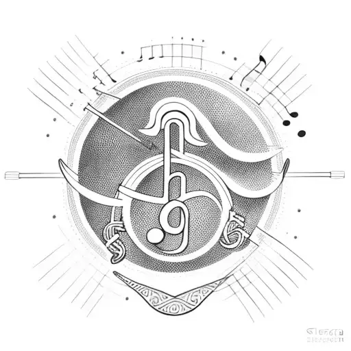 Sketch-style Depiction Of A Greek Lyre Surrounded By Music Notes