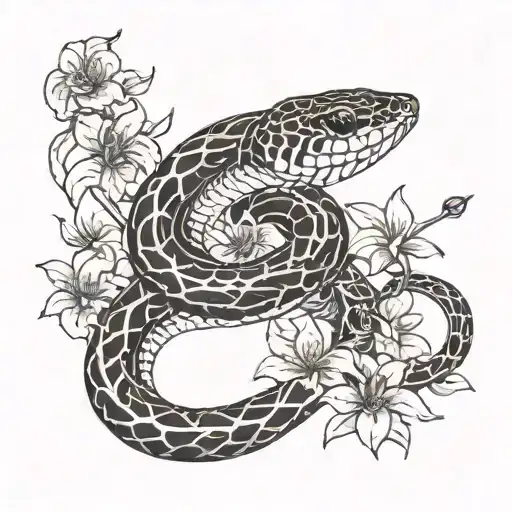 Ouroboro Snake Biting Itself Surrounded By Violets
