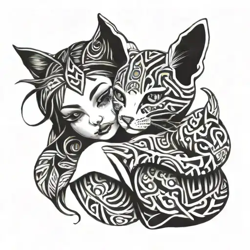 Cat With Girl Hugging Girl