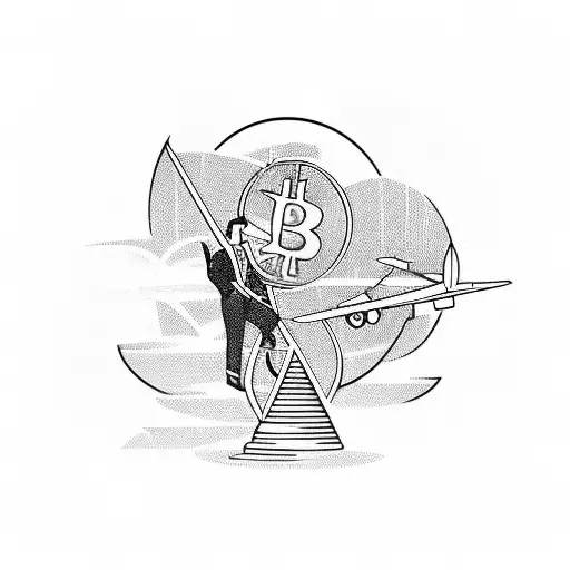 A Successful Pilot Standing On A Pile Of Money With A Plane And A Crypto Logo