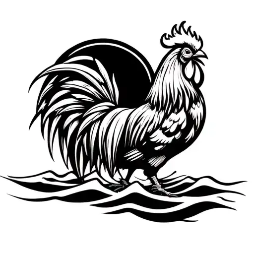 Battleship On The Ocean Mix With Rooster